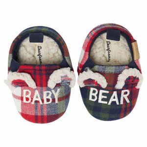 NWT Dearfoams 6-9M Infant Baby Bear Navy/Red/White Plaid Slipper